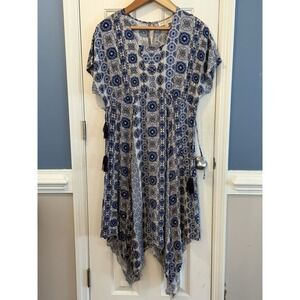 Alchemy Thread Navy Blue Boho Dress Size XL  Tassels Elastic Waist Party Modest